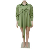 Plus Size Women Sexy Solid Tie Long Sleeve Shirt Dress