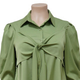 Plus Size Women Sexy Solid Tie Long Sleeve Shirt Dress