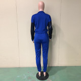 Women Sequin Colorblock Long Sleeve Top and Pant Two Piece Set