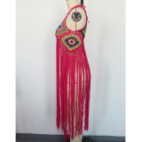 Women Sexy Fringe Beach Midi Dress