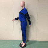 Women Sequin Colorblock Long Sleeve Top and Pant Two Piece Set