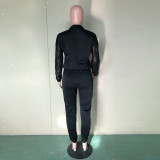 Women Sequin Colorblock Long Sleeve Top and Pant Two Piece Set