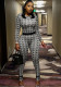 Women Printed Contrast Long Sleeve Round Neck Jumpsuit