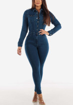 Women Slim Stretch Wash Denim Jumpsuit