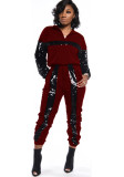 Women Sequin Colorblock Long Sleeve Top and Pant Two Piece Set