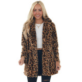 Autumn Winter Leopard Print Women'S Fashion Chic Faux Fur Loose Jacket With Pockets