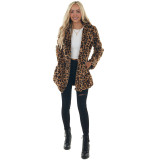Autumn Winter Leopard Print Women'S Fashion Chic Faux Fur Loose Jacket With Pockets