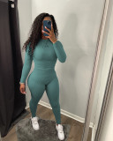 Women'S Two-Piece Set Autumn Winter Solid Color Ribbed Slim Long Sleeve Two Piece Trouser Set