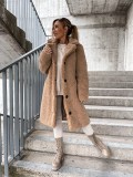 Autumn And Winter Women'S Fleece Long-Sleeved Turndown Collar Women'S Long Coat