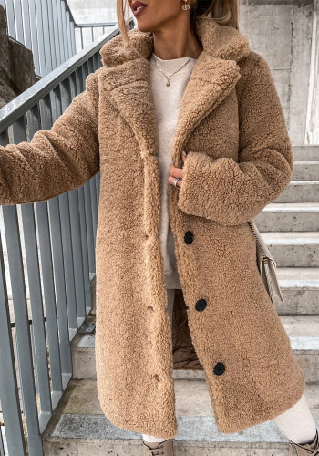 Autumn And Winter Women'S Fleece Long-Sleeved Turndown Collar Women'S Long Coat