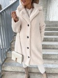 Autumn And Winter Women'S Fleece Long-Sleeved Turndown Collar Women'S Long Coat