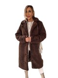 Autumn And Winter Women'S Fleece Long-Sleeved Turndown Collar Women'S Long Coat