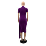Women's Short Sleeve Chic Solid Slim Waist Bodycon Midi Dress