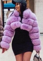 Cropped Coat Fashionable Faux Fur Coat Women Stand Collar Long Sleeves Cropped Coat Fashionable Faux Fur Coat Women Stand Collar Long Sleeves