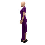 Women's Short Sleeve Chic Solid Slim Waist Bodycon Midi Dress