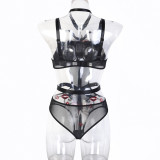 Sexy Girl Embroidered Lips Bodysuit Basic Detachable Buckle