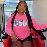 Autumn/Winter Loose Hoodies Casual Fashion Print Round Neck Pullover Long Sleeve Top Women