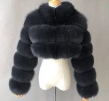 Cropped Coat Fashionable Faux Fur Coat Women Stand Collar Long Sleeves