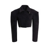 Contoured Wide Shoulder Short Coat Women Winter Chic Trendy Jacket