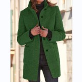 Autumn And Winter Women'S Retro Solid Color Button Stand Collar Coat