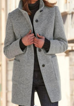 Autumn And Winter Women'S Retro Solid Color Button Stand Collar Coat Autumn And Winter Women'S Retro Solid Color Button Stand Collar Coat