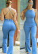 Africa Plus Size Women'S Solid Sexy Halter Backless Casual Slim Jumpsuit