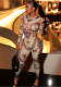 Fall Winter Women'S Fashion Vintage Print Round Neck Zipper Slim Butt Lift Jumpsuit