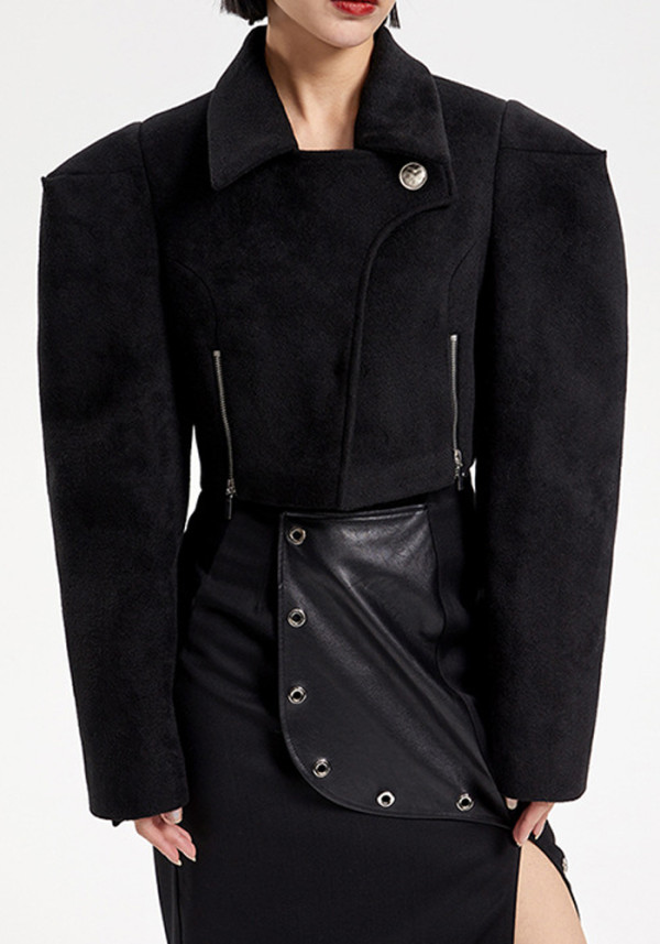 Contoured Wide Shoulder Short Coat Women Winter Chic Trendy Jacket