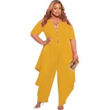 Plus Size Women Solid Zip Short Sleeve Jumpsuit