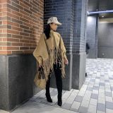 Women Autumn/Winter Premium Deerskin Fleece Fringe Shawl Cape Coat