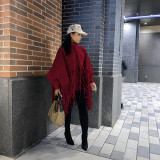 Women Autumn/Winter Premium Deerskin Fleece Fringe Shawl Cape Coat