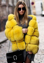 Women Faux Fox Fur With Hood Long Sleeve Jacket Women Faux Fox Fur With Hood Long Sleeve Jacket