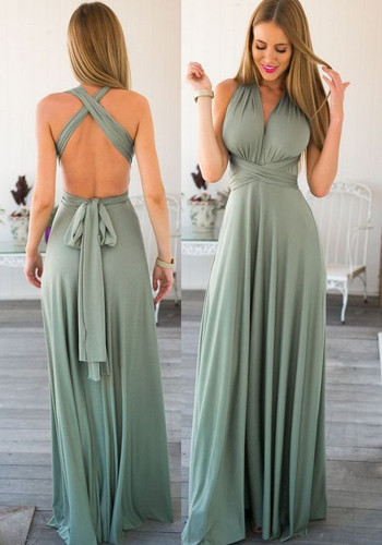 Women Sexy Cross Backless Bandage Long Dress