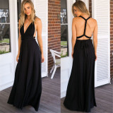 Women Sexy Cross Backless Bandage Long Dress