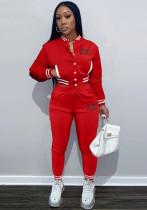 Women Printed Long Sleeve Baseball Jacket and Pant Two Piece Women Printed Long Sleeve Baseball Jacket and Pant Two Piece