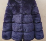 Women Faux Fox Fur With Hood Long Sleeve Jacket