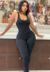 Women Sexy Contrast Patchwork Backless Sleeveless Jumpsuit