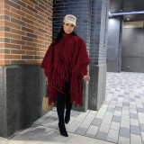 Women Autumn/Winter Premium Deerskin Fleece Fringe Shawl Cape Coat
