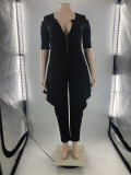 Plus Size Women Solid Zip Short Sleeve Jumpsuit