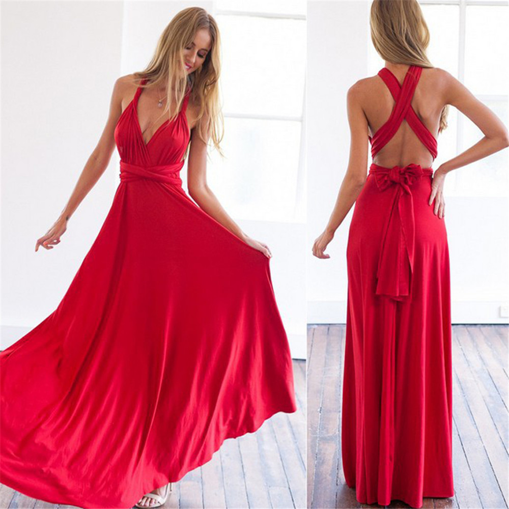 Women Sexy Cross Backless Bandage Long Dress
