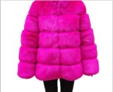 Women Faux Fox Fur With Hood Long Sleeve Jacket