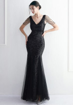 Beaded Mesh Evening Dress Long Formal Party Slim Evening Dress