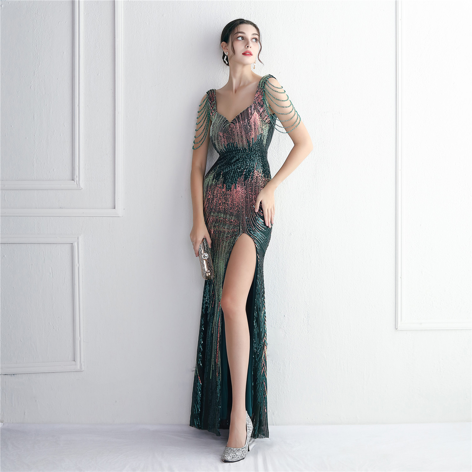 Beaded Evening Gown Formal Party Slim Evening Gown Chic Elegant Long Dress