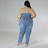 Plus Size Women's Denim Contrast Jumpsuit