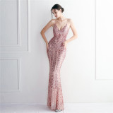 Positioning Floral Sling Evening Sequin Gown Long Formal Party Slim Evening Dress Chic Mermaid Dress
