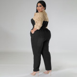 Plus Size Women's Denim Contrast Jumpsuit