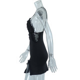 Women's suspenders hollowed out street hipster lace Patchwork slit Bodycon Dress