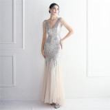 Beaded Mesh Evening Dress Long Formal Party Slim Evening Dress