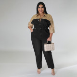 Plus Size Women's Denim Contrast Jumpsuit