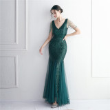 Beaded Mesh Evening Dress Long Formal Party Slim Evening Dress